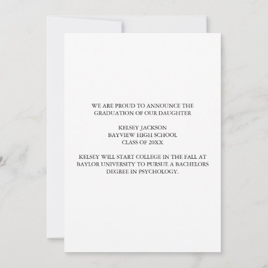 Faire-part 2025 Graduate Photo White Flourish Script Overlay (Dos)