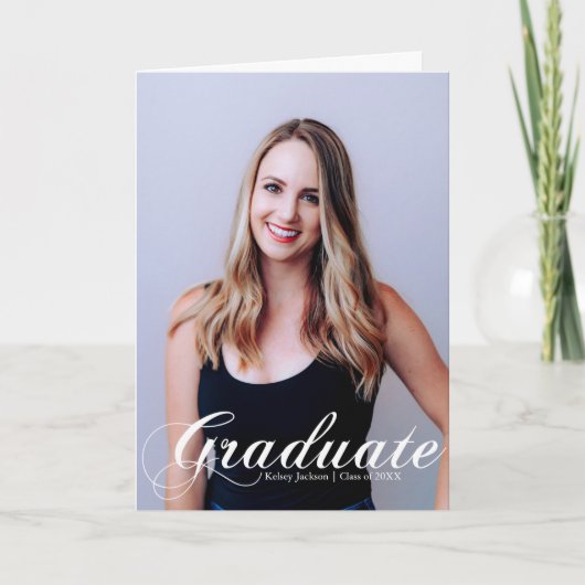 Faire-part 2025 Graduate Photo White Flourish Script plié (Devant)