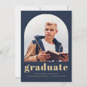 Faire-part 2025 Photo Arch Classic Navy Blue Gold Graduation (Devant)
