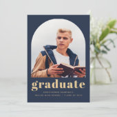 Faire-part 2025 Photo Arch Classic Navy Blue Gold Graduation (Debout devant)