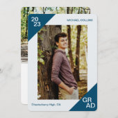 Faire-part 20XX Grad Photo personnalisée simple coin bleu (Devant / Derrière)