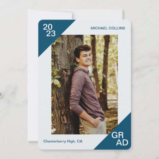 Faire-part 20XX Grad Photo personnalisée simple coin bleu (Devant)