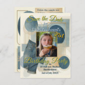 Faire-part 21e Anniversaire crème bleu fleur amande (Devant / Derrière)