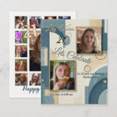 Faire-part 21e Anniversaire crème bleu fleur amande (Devant / Derrière)