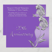 Faire-part 25e anniversaire violet et argent éléga (Devant / Derrière)