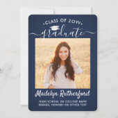 Faire-part 2 Année de classe photo Marine Bleu et Blanc Gradu (Devant)