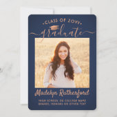 Faire-part 2 Année de classe photo Marine Bleu et Cuivre Grad (Devant)
