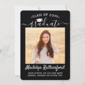 Faire-part 2 Année de classe photo Noir & Blanc Script Gradua (Devant)