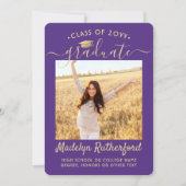 Faire-part 2 Année de classe photo Purple & Gold Script Gradu (Devant)