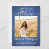 Faire-part 2 Photo Brossé Bleu Or Script Moderne Diplômé (Devant)