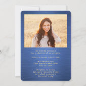 Faire-part 2 Photo Brossé Bleu Or Script Moderne Diplômé (Dos)