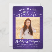 Faire-part 2 Photo Brossée Purple et White Script Graduation (Devant)