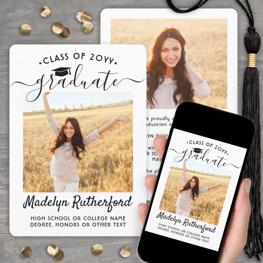 Faire-part 2 Photo Class Year Simple Black & White Graduation