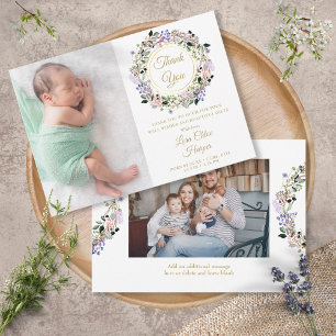 Faire-part 2 Photo Florale Bébé Or Merci Naissance
