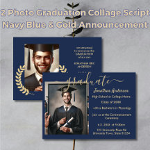 2 Photo Graduation Collage Script Marine Bleu & Or