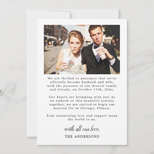 Faire-part 2 Photo Juste Marié Script moderne Mariage de coeu (Dos)