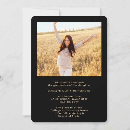Faire-part 2 Photo Moderne Simple Script Black Gold Graduatio (Dos)
