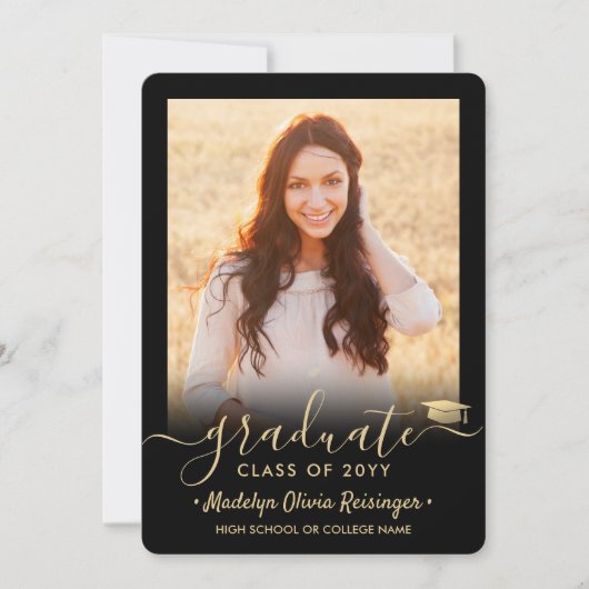 Faire-part 2 Photo Moderne Simple Script Black Gold Graduatio (Devant)