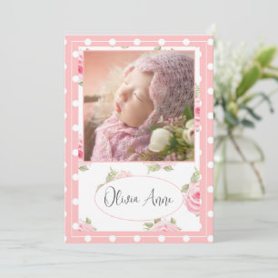 Faire-part 2 Photo Rose rose Polkadot Bébé Fille Naissance