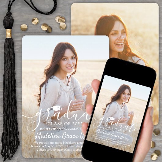 Faire-part 2 Photo simple superposition blanc Script Graduati