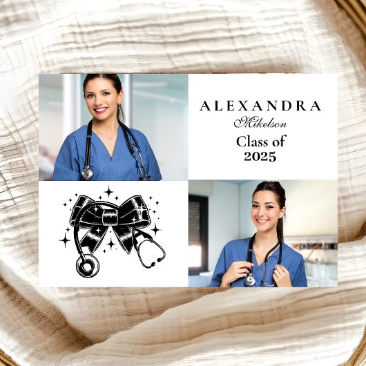 Faire-part 2 Photos Black Bow Nursing School Graduate