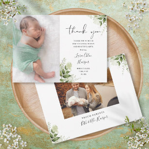 Faire-part 2 Photos Verdure Floral Merci Naissance Bébé