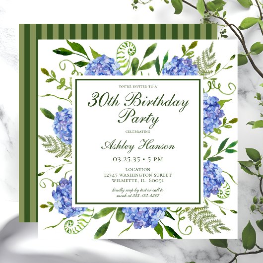 Faire-part 30 ans Anniversaire Hydrangeas Bleus Éc