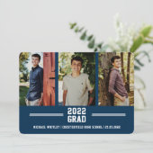 Faire-part 3 photo Blue Boy Grad Grad Grad Texte personnalisé (Debout devant)