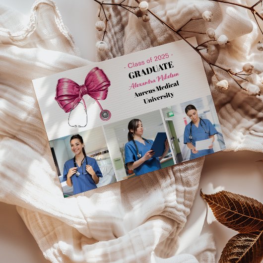 Faire-part 3 Photo Bow Stethoscope Nurse School Graduate