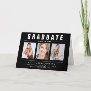 Faire-part 3 Photo Collage Graduate noir & blanc 