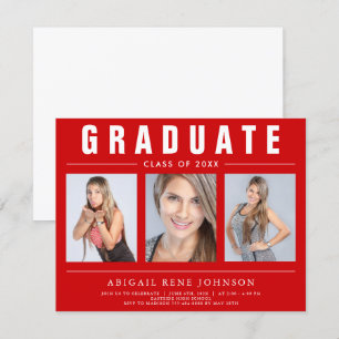 Faire-part 3 Photo Collage Graduate Rouge et Blanc