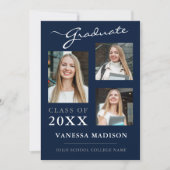 Faire-part 3 photo Modern Navy Blue Graduation (Devant)