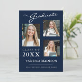 Faire-part 3 photo Modern Navy Blue Graduation (Debout devant)