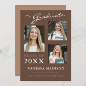 Faire-part 3 photo Script Earth Tones Graduation (Devant / Derrière)