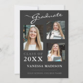 Faire-part 3 photo Script moderne Platine Gris Graduation (Devant)