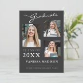 Faire-part 3 photo Script moderne Platine Gris Graduation (Debout devant)