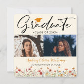 Faire-part 3 photos Boho aquarelle fleur sauvage Graduation (Devant)