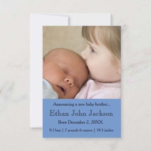 Faire-part 3x5 Soeur annonçant la naissance du frère Bleu (Devant)