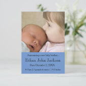 Faire-part 3x5 Soeur annonçant la naissance du frère Bleu (Debout devant)