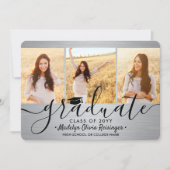 Faire-part 4 Collage de graduation photo Brossé gris Ombre (Devant)