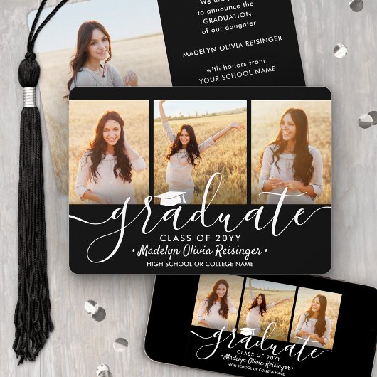 Faire-part 4 Collage de graduation photo noir et blanc Script