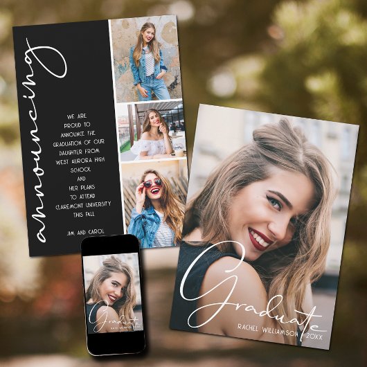 Faire-part 4 Collage de graduation photo noir et blanc Script