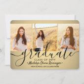 Faire-part 4 Collage de graduation photo Ombre noir et or (Devant)