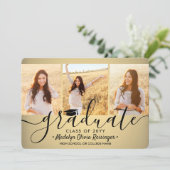 Faire-part 4 Collage de graduation photo Ombre noir et or (Debout devant)