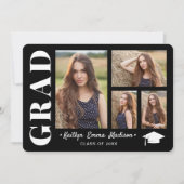 Faire-part 4 Collage photo Script moderne noir & blanc Grad (Devant)