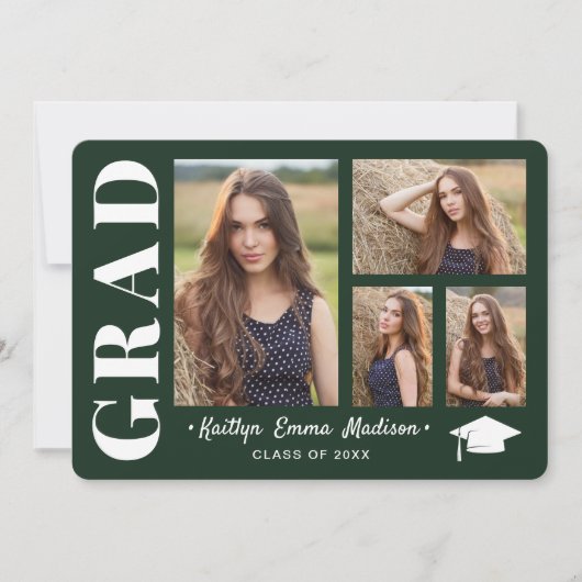 Faire-part 4 Collage photo Script moderne Vert Grad (Devant)