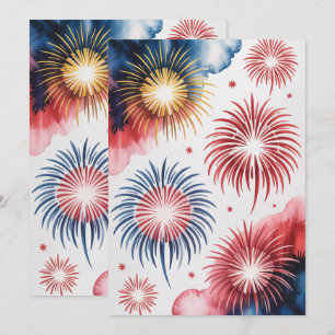 Faire-part 4 juillet feux   Aquarelle Art patriotique