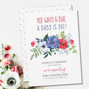 Faire-part 4 Juillet Rouge Blanc Bleu Bébé Dû Grossesse Flora