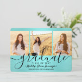 Faire-part 4 Photo Brossé Turquoise Bleu Noir Simple Graduati (Debout devant)