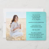 Faire-part 4 Photo Brossé Turquoise Bleu Noir Simple Graduati (Dos)